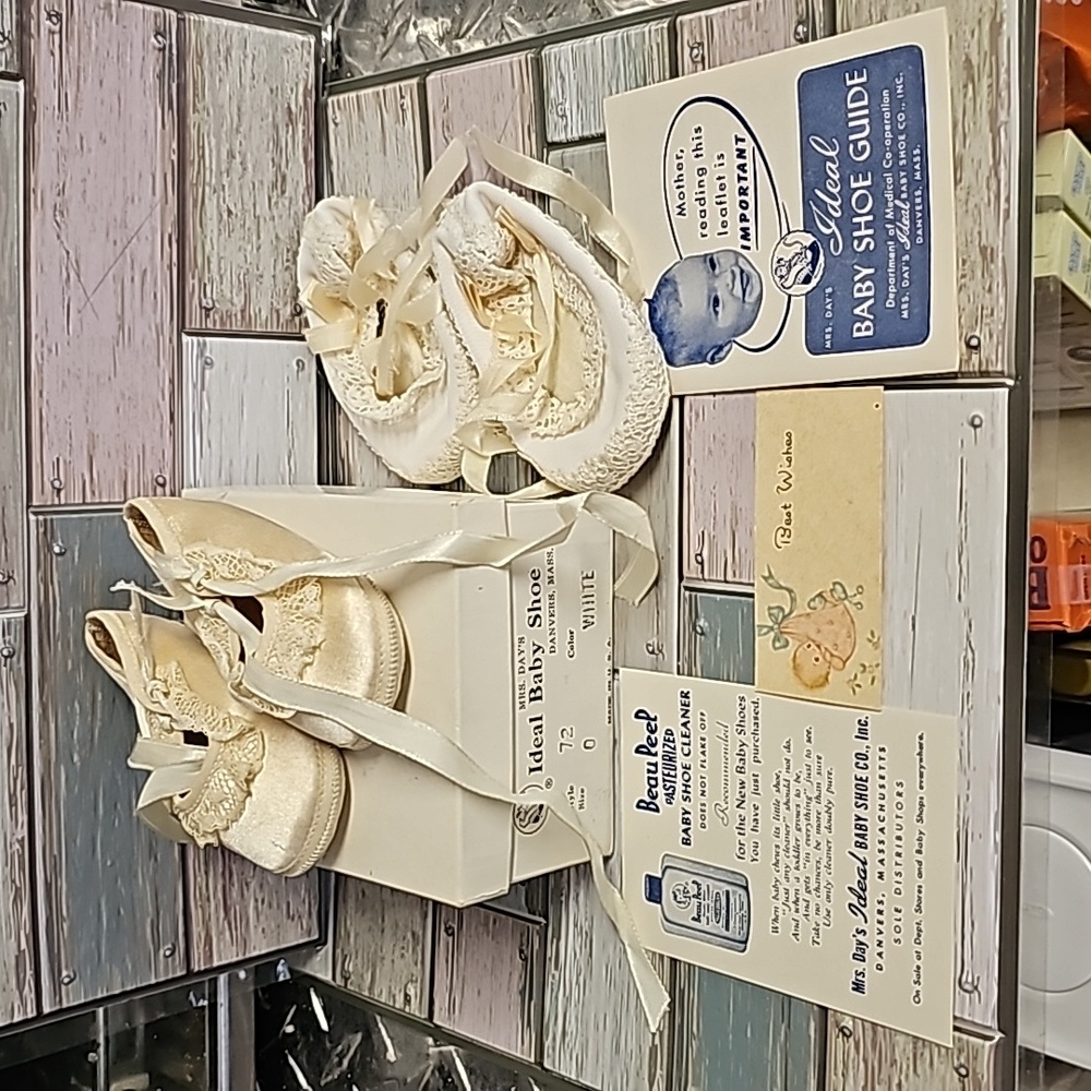 Vintage Baby Christening Shoes Box + Ephemera
